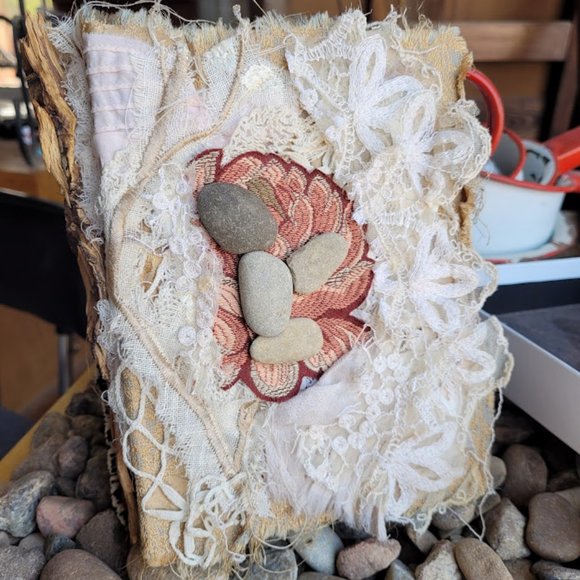 Art Journal Pray Yoga Vintage Lace Tapestry Nature Drawing Book Handmade OOAK - Picture 3 of 11